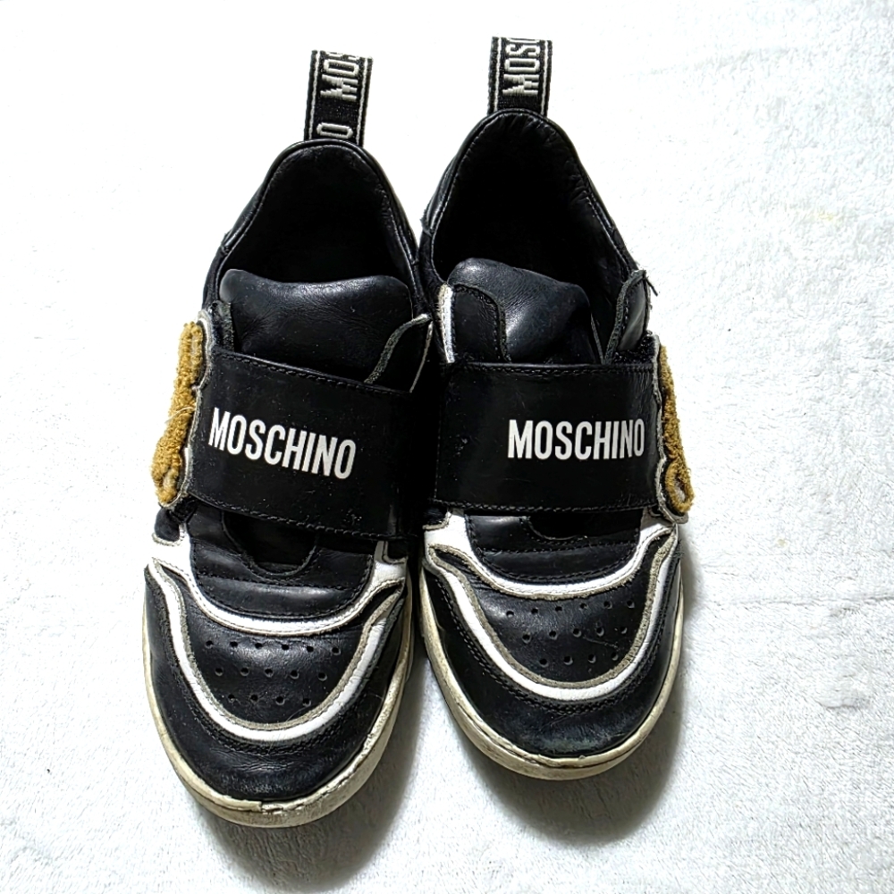 Moschino Kids Teddy Bear Black Leather Sneakers Sz 29